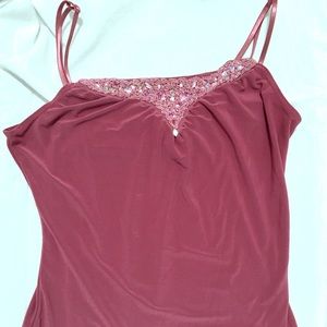 👚Jeweled Spaghetti Strap Top Fuchsia Mauve Plum